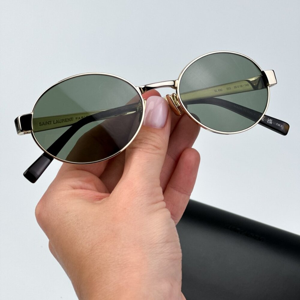 Saint Laurent Sl692 003 Brand New Sunglasses Gold Green Oval Men